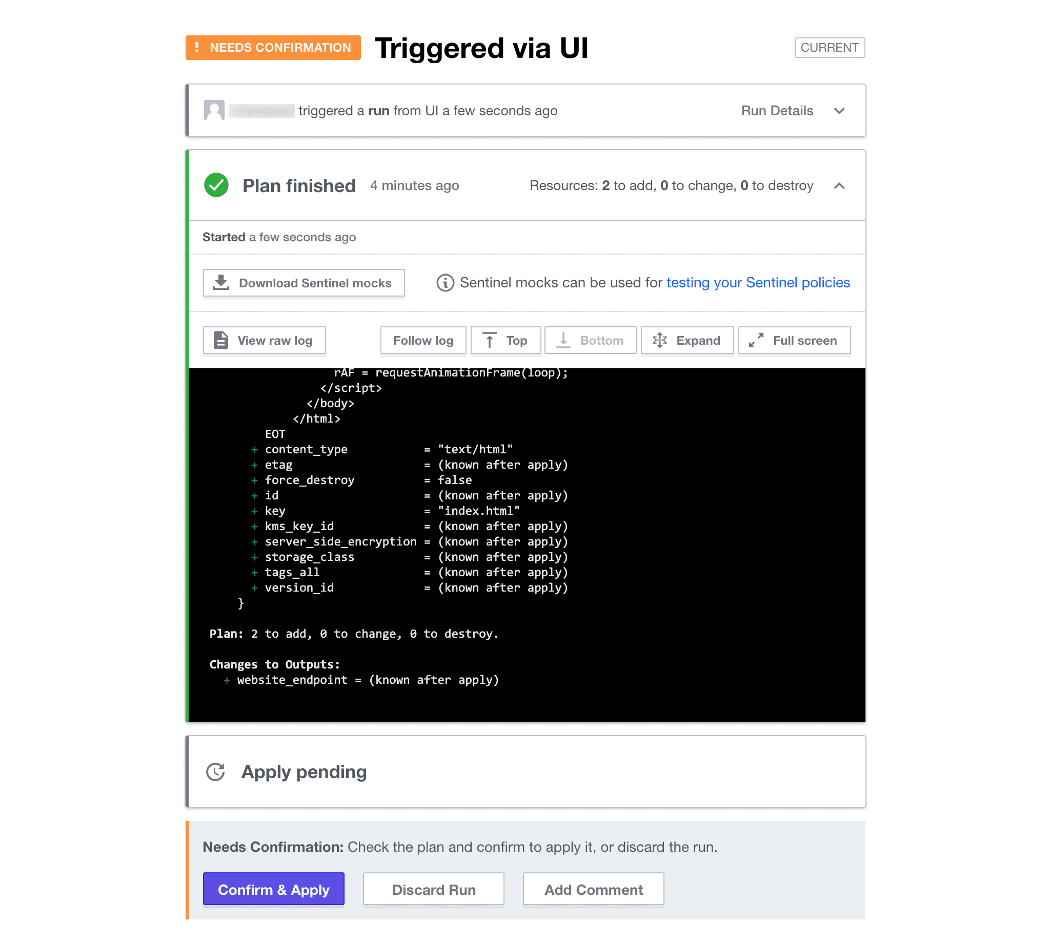 Plan needs confirmation, confirm the plan in HCP Terraform UI